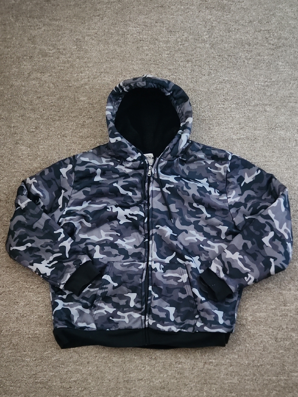 Men's Gray Camo Zip-Up Hoodie - Hooded Sweatshirt Size 2XL